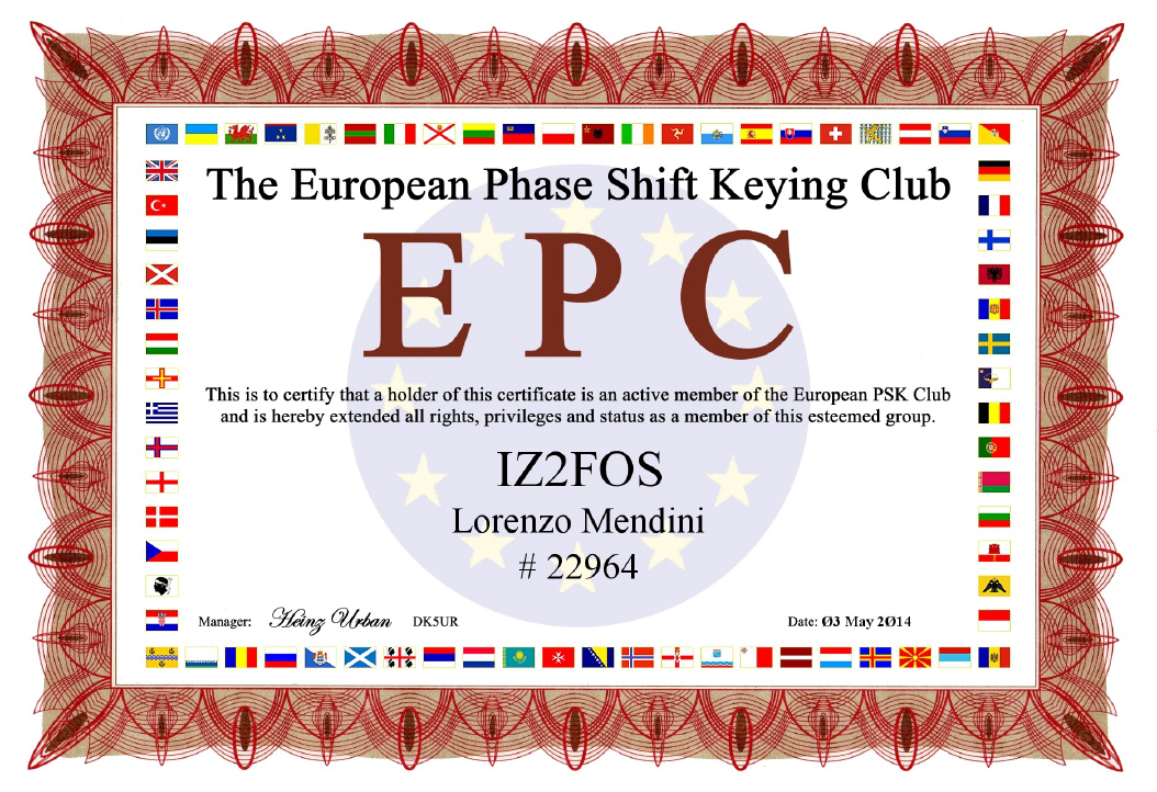 IZ2FOS Membership Certificate