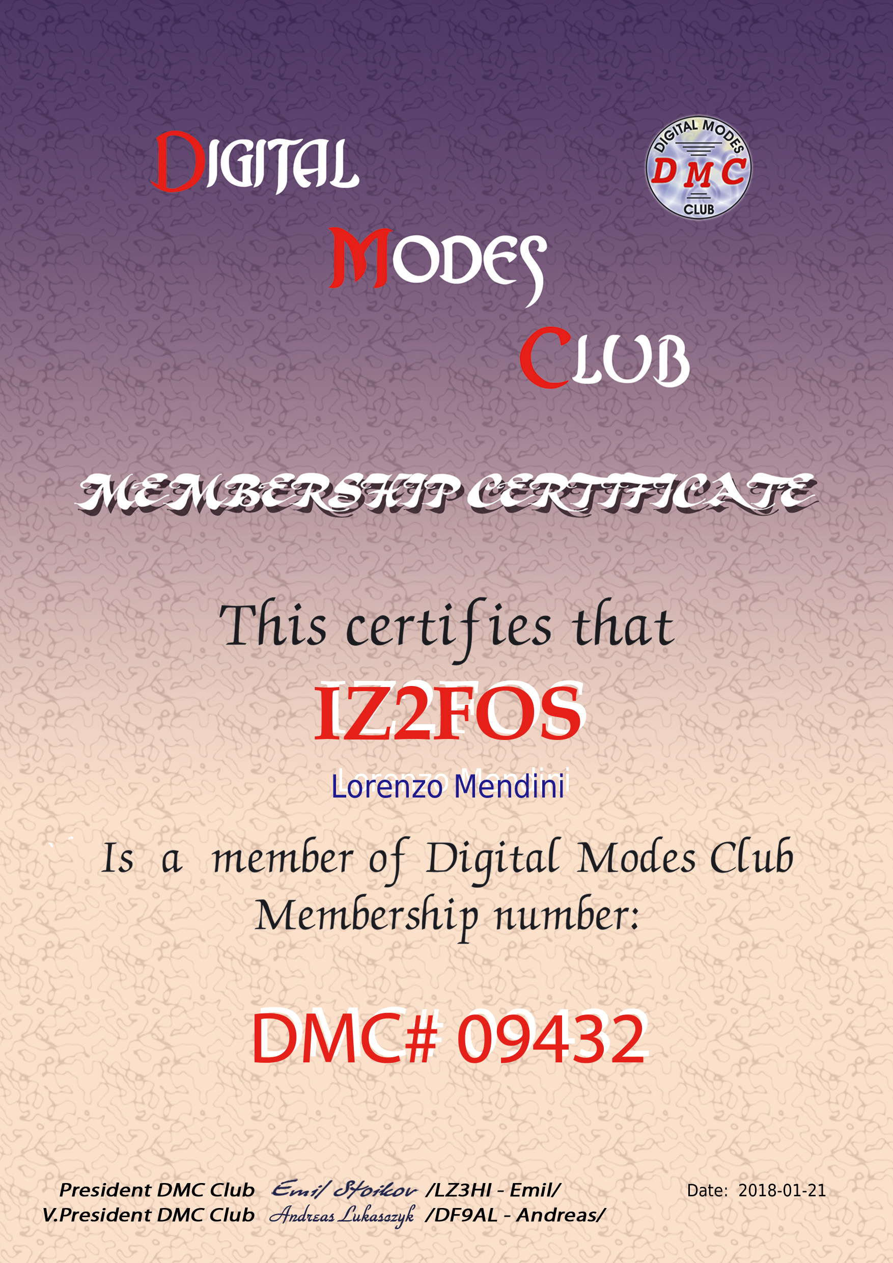 DMC-Certificate-IZ2FOS